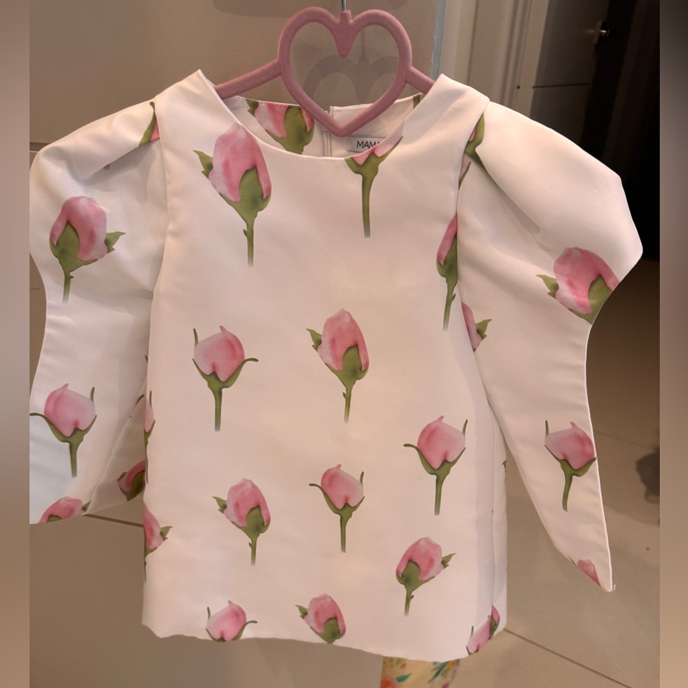 Pink and White Floral Mama Luma Dress with Romantic sleeve Design